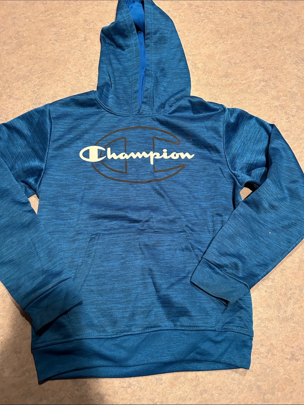 Champion Blue Marled Hooded Pullover with Chest Logo